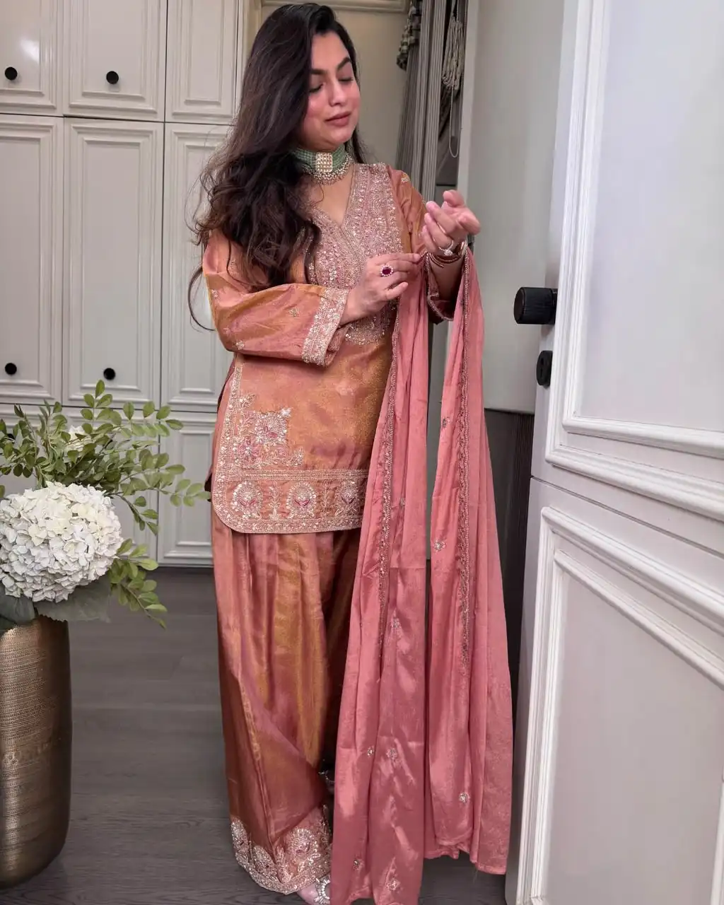 SRK 5367 Peach Embroidery Work & Sequins Work Salwar Suit in Peach Ronald Silk. Get it for ₹2349. Delivery 4-6 Working Days. Shop now. | Jump Suits, Salwar suit, Casual Suits, Creative suits, Designer Suits, Palazzo Suits, Party Wear Suits, Patiala Suits, Straight Suits