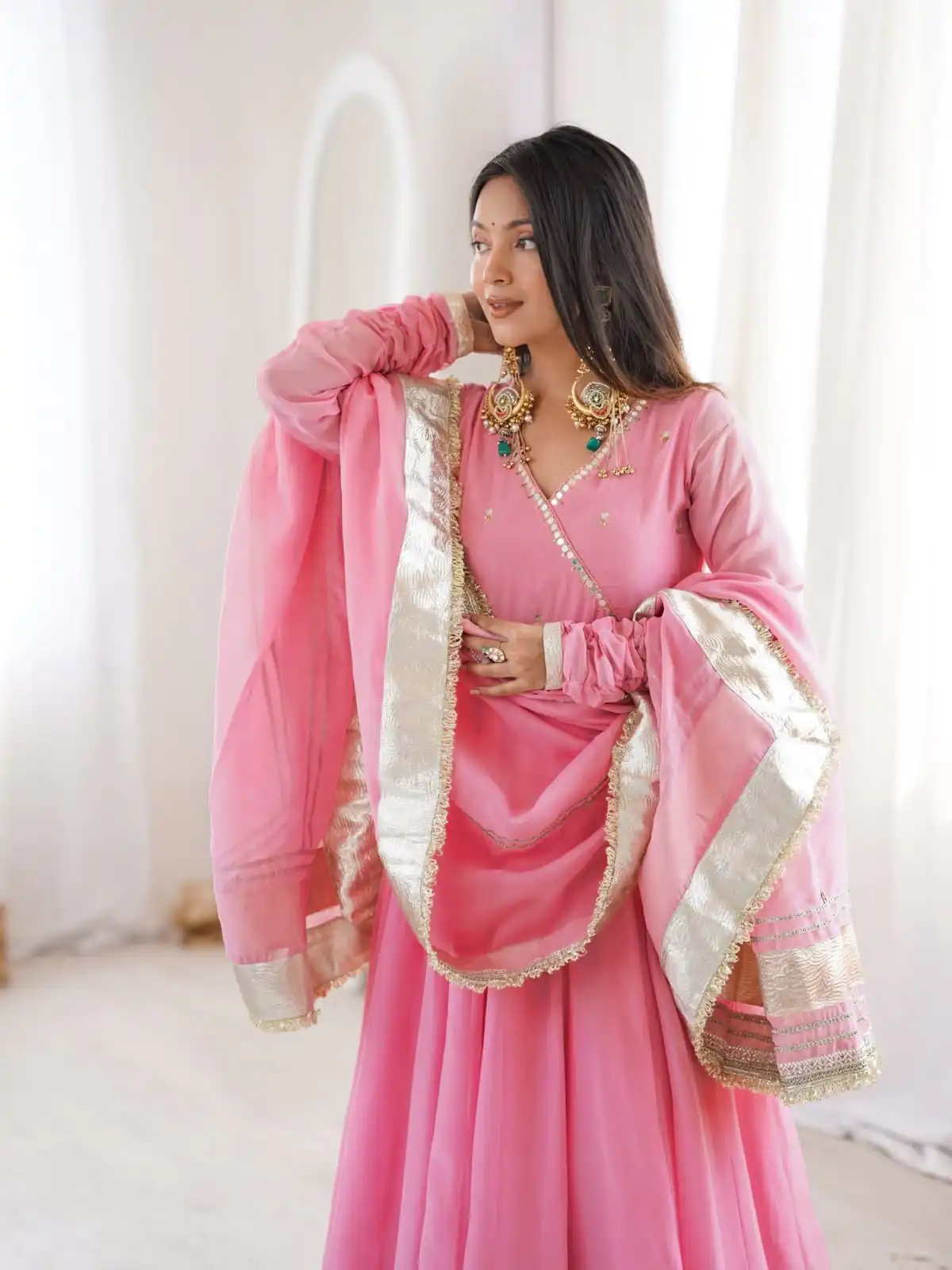 RTC 6048 Pink Tabby Organza Silk Gown with Hand Work & Mirror Work. Special Price ₹2549. Delivery 4-6 Working Days. Shop now. | Gowns, Bollywood Gowns, Creative Gowns, Designer Gowns, Embroidered Gowns, Party Wear Gowns