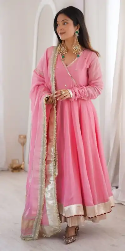 RTC 6048 Pink Tabby Organza Silk Gown with Hand Work & Mirror Work. Special Price ₹2549. Delivery 4-6 Working Days. Shop now. | Gowns, Bollywood Gowns, Creative Gowns, Designer Gowns, Embroidered Gowns, Party Wear Gowns