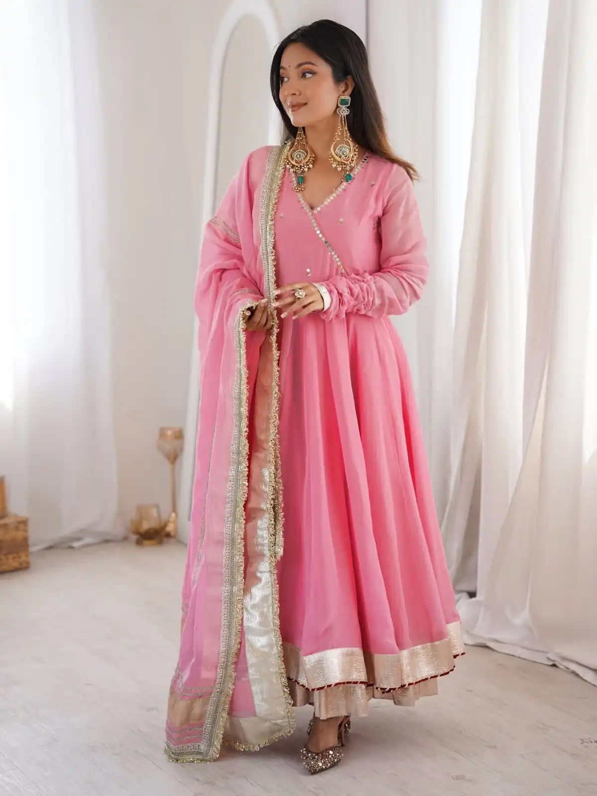 RTC 6048 Pink Tabby Organza Silk Gown with Hand Work & Mirror Work. Special Price ₹2549. Delivery 4-6 Working Days. Shop now. | Gowns, Bollywood Gowns, Creative Gowns, Designer Gowns, Embroidered Gowns, Party Wear Gowns