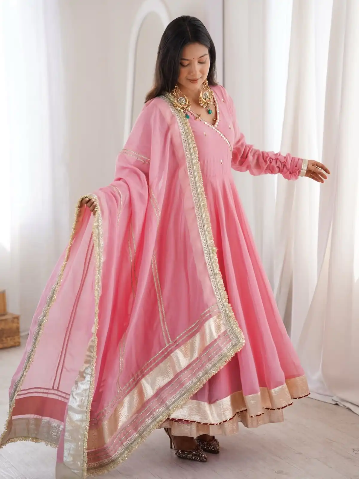 RTC 6048 Pink Tabby Organza Silk Gown with Hand Work & Mirror Work. Special Price ₹2549. Delivery 4-6 Working Days. Shop now. | Gowns, Bollywood Gowns, Creative Gowns, Designer Gowns, Embroidered Gowns, Party Wear Gowns