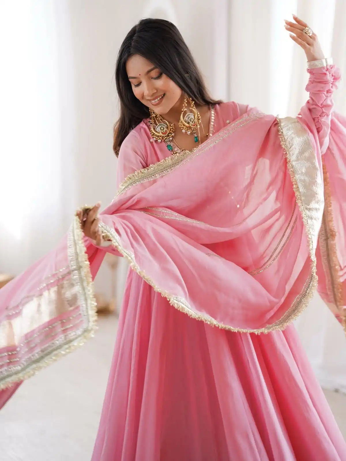 RTC 6048 Pink Tabby Organza Silk Gown with Hand Work & Mirror Work. Special Price ₹2549. Delivery 4-6 Working Days. Shop now. | Gowns, Bollywood Gowns, Creative Gowns, Designer Gowns, Embroidered Gowns, Party Wear Gowns
