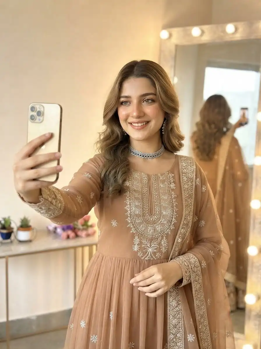 SSR 546 Chiku in Georgette Embroidery Work & Sequins Work Gown . Get it for ₹2149. Delivery 4-6 Working Days. Online Shop now. | Gowns, Bollywood Gowns, Creative Gowns, Designer Gowns, Embroidered Gowns, Party Wear Gowns