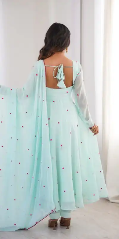 SP 82 Sky Blue in Heavy Faux Georgette Embroidery Work Salwar Suit . Introductory Price ₹1999. Delivery 4-6 Working Days. Shop now. | Anarkali Suits, Bollywood Anarkali, Creative-Anarkali, Designer Anarkali, Embroidered Anarkali, Party Wear Anarkali