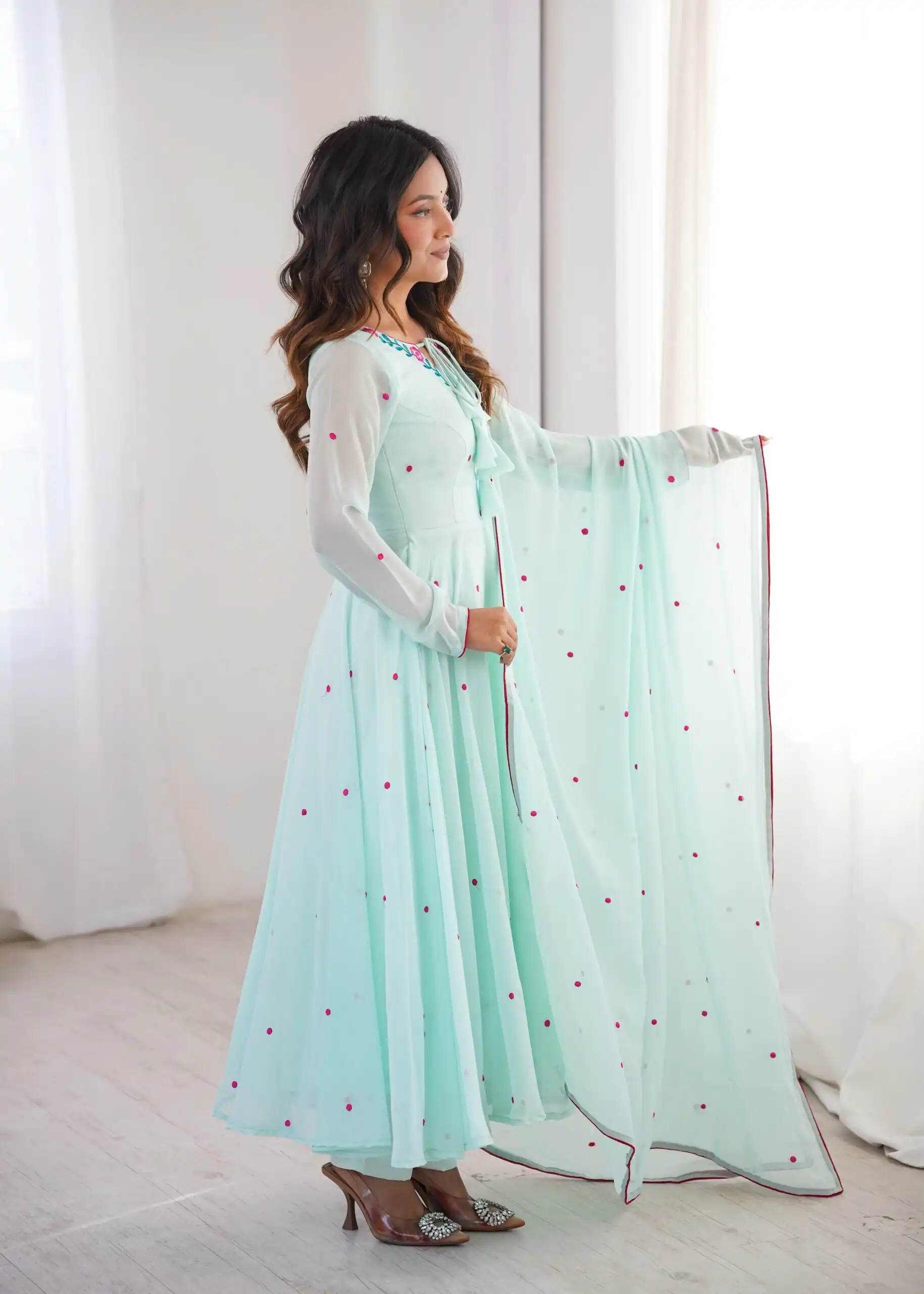 SP 82 Sky Blue in Heavy Faux Georgette Embroidery Work Salwar Suit . Introductory Price ₹1999. Delivery 4-6 Working Days. Shop now. | Anarkali Suits, Bollywood Anarkali, Creative-Anarkali, Designer Anarkali, Embroidered Anarkali, Party Wear Anarkali