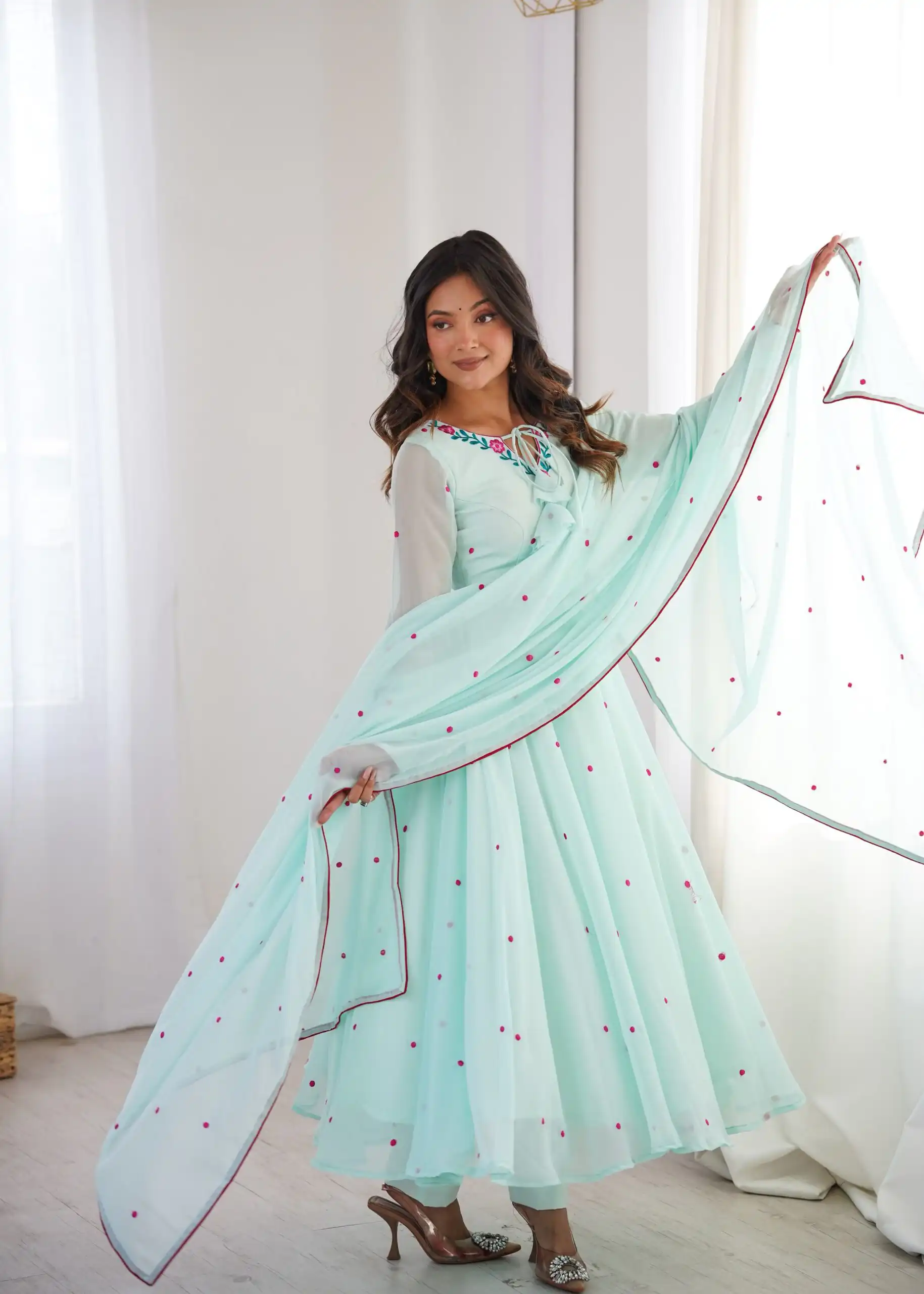SP 82 Sky Blue in Heavy Faux Georgette Embroidery Work Salwar Suit . Introductory Price ₹1999. Delivery 4-6 Working Days. Shop now. | Anarkali Suits, Bollywood Anarkali, Creative-Anarkali, Designer Anarkali, Embroidered Anarkali, Party Wear Anarkali
