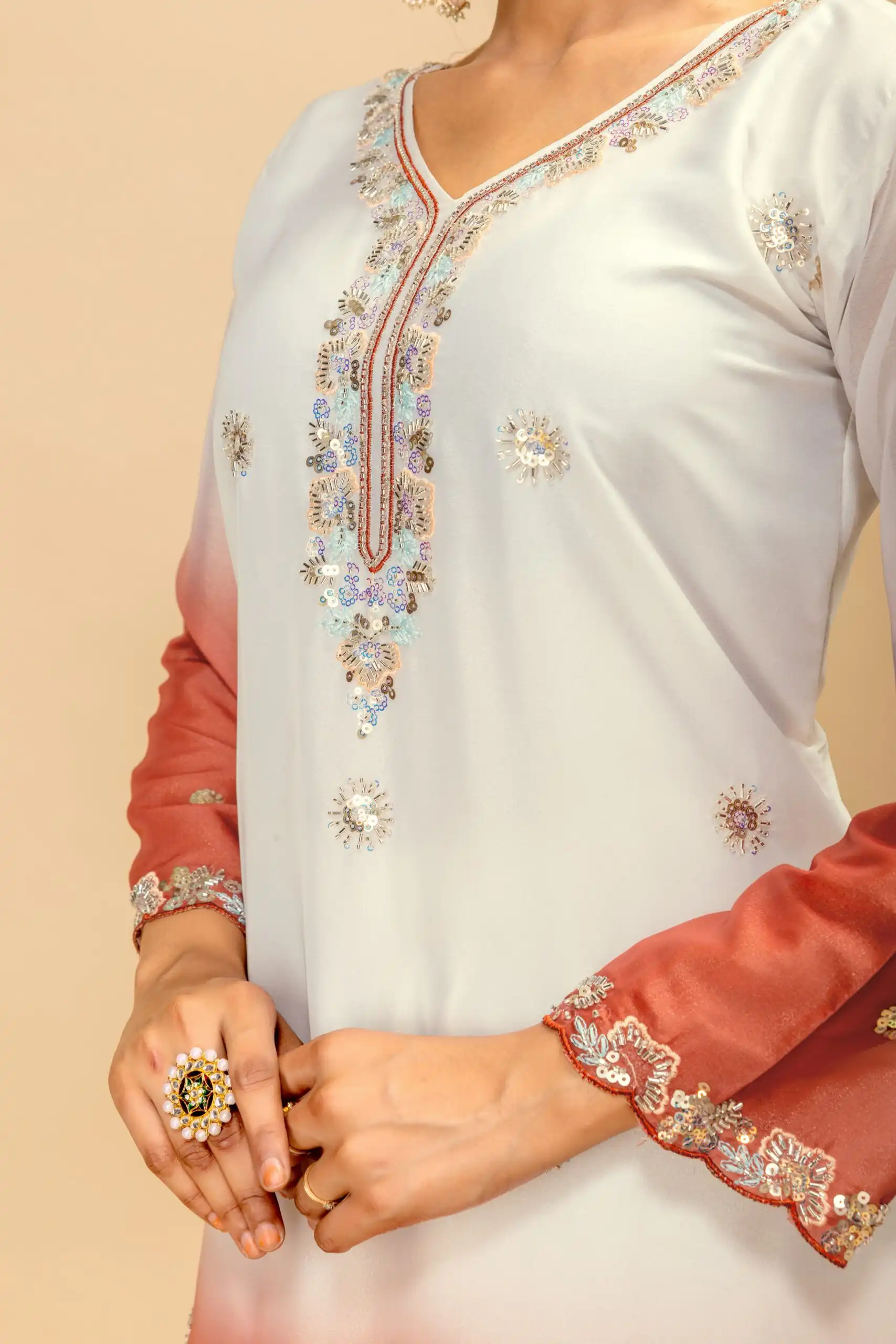 ST 1198 Rust  in Star Georgette Embroidery Work Salwar Suit . Introductory Price ₹2399. Delivery 4-6 Working Days. Shop now. | Jump Suits, Salwar suit, Casual Suits, Creative suits, Designer Suits, Palazzo Suits, Party Wear Suits, Patiala Suits, Straight Suits