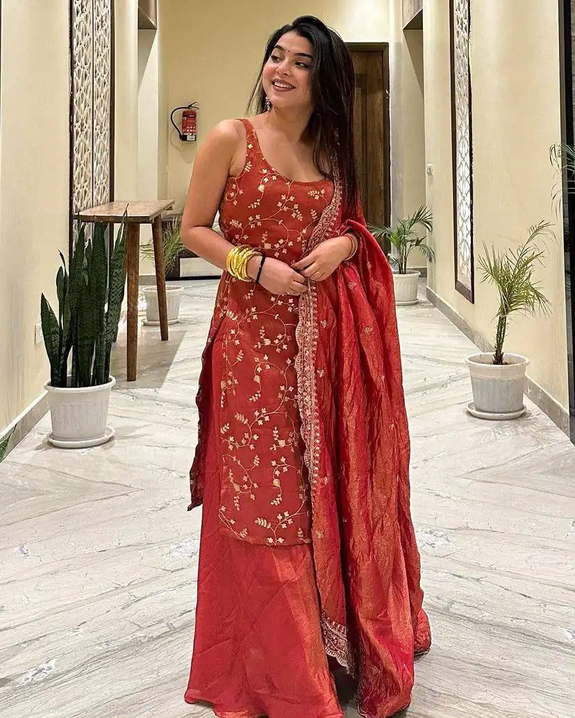 ST 174 Rust Zimmy Silk Salwar Suit Perfect for Wedding, Party, Karwa Chauth, Haldi, Eid – . Special Price ₹1999. Delivery 4-6 Working Days. Shop no | Jump Suits, Salwar suit, Casual Suits, Creative suits, Designer Suits, Palazzo Suits, Party Wear Suits, Patiala Suits, Straight Suits