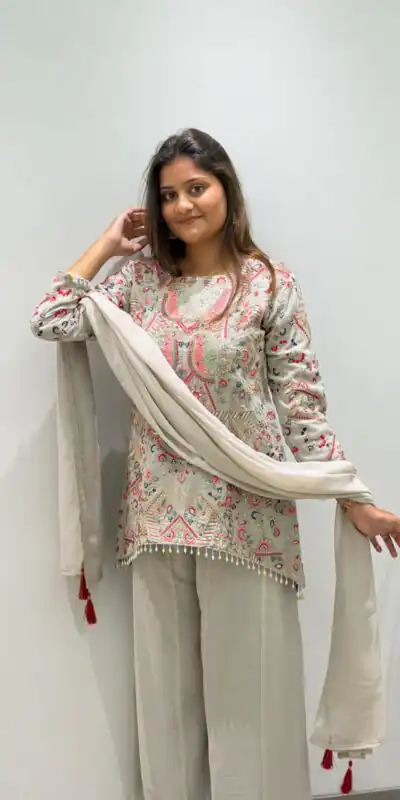 BE 489 Grey Faux Georgette Salwar Suit with Mirror Work & Embroidery Work. Get it for ₹2899. Delivery 4-6 Working Days. Shop now. | Jump Suits, Salwar suit, Casual Suits, Creative suits, Designer Suits, Palazzo Suits, Party Wear Suits, Patiala Suits, Straight Suits