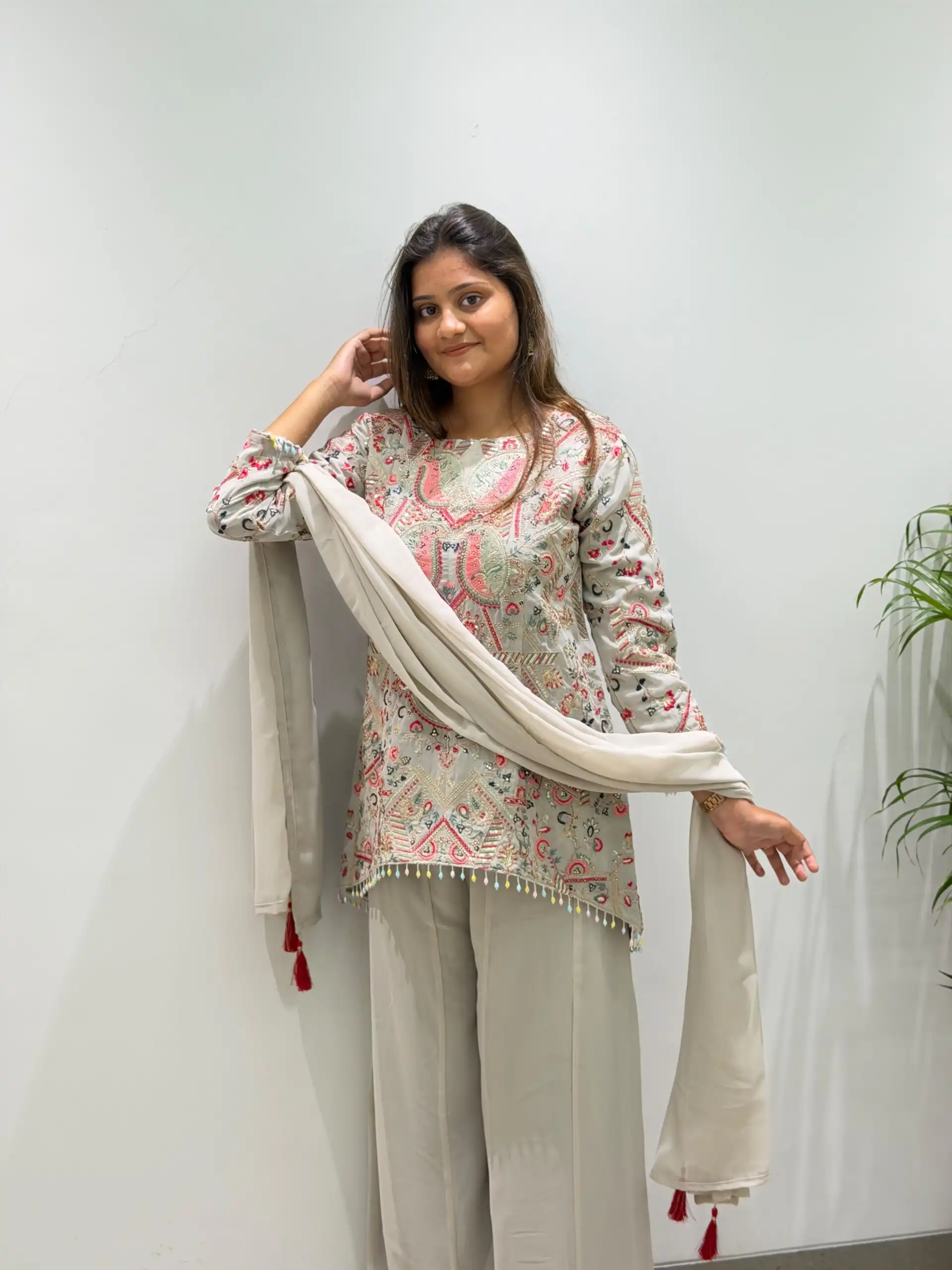 BE 489 Grey Faux Georgette Salwar Suit with Mirror Work & Embroidery Work. Get it for ₹2899. Delivery 4-6 Working Days. Shop now. | Jump Suits, Salwar suit, Casual Suits, Creative suits, Designer Suits, Palazzo Suits, Party Wear Suits, Patiala Suits, Straight Suits