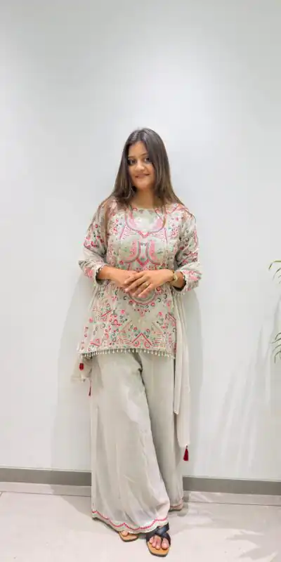 BE 489 Grey Faux Georgette Salwar Suit with Mirror Work & Embroidery Work. Get it for ₹2899. Delivery 4-6 Working Days. Shop now. | Jump Suits, Salwar suit, Casual Suits, Creative suits, Designer Suits, Palazzo Suits, Party Wear Suits, Patiala Suits, Straight Suits
