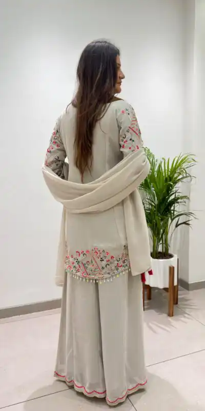 BE 489 Grey Faux Georgette Salwar Suit with Mirror Work & Embroidery Work. Get it for ₹2899. Delivery 4-6 Working Days. Shop now. | Jump Suits, Salwar suit, Casual Suits, Creative suits, Designer Suits, Palazzo Suits, Party Wear Suits, Patiala Suits, Straight Suits