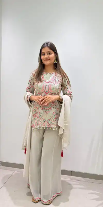 BE 489 Grey Faux Georgette Salwar Suit with Mirror Work & Embroidery Work. Get it for ₹2899. Delivery 4-6 Working Days. Shop now. | Jump Suits, Salwar suit, Casual Suits, Creative suits, Designer Suits, Palazzo Suits, Party Wear Suits, Patiala Suits, Straight Suits