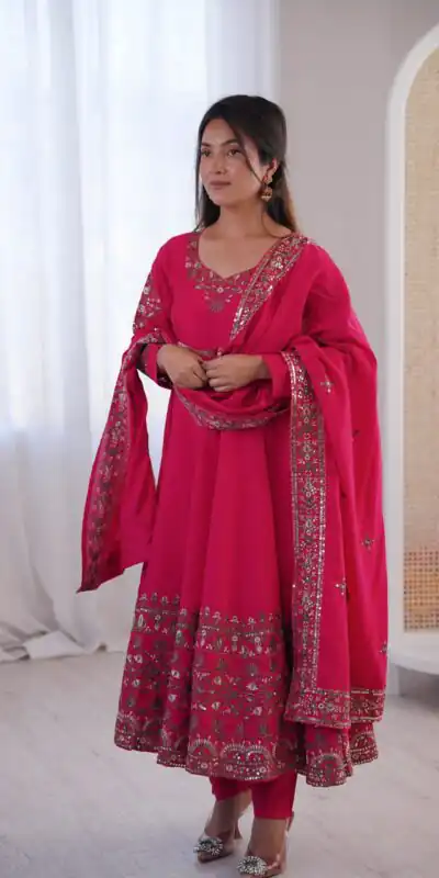 ZF 5016 Pink Roman Silk Gown with Embroidery Work. Wedding, Party, Festive, Events, Navratri, Exclusive Offer ₹2499. Delivery 4-6 Working Days. Shop now. | Gowns, Bollywood Gowns, Creative Gowns, Designer Gowns, Embroidered Gowns, Party Wear Gowns