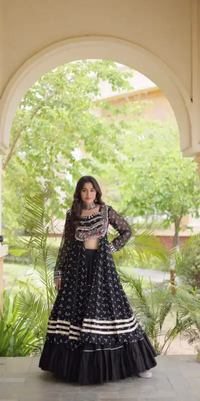 KA 5081 Black| Faux Georgette Lehenga Choli with Embroidery Work & Lace Work. Special Price ₹3099. Delivery 4-6 Working Days. Shop now. | Lehenga, Bollywood Lehenga, Creative Lehenga, Designer Lehenga, Embroidered Lehenga, Party Wear Lehenga