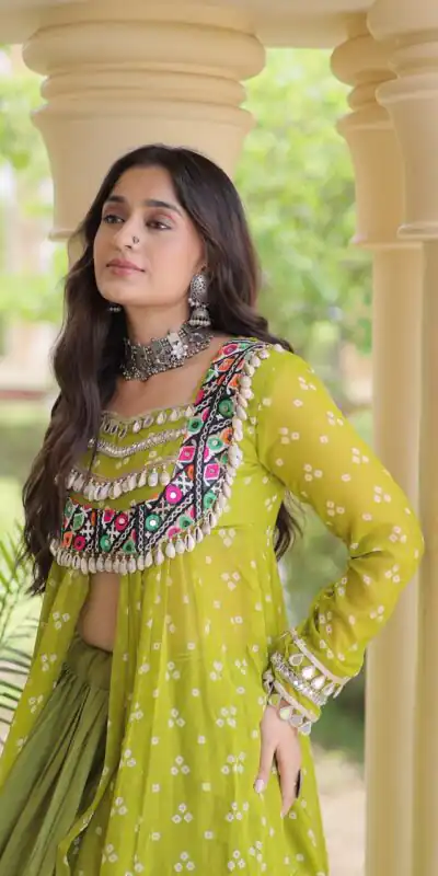 KA 5081 Mahendi| Faux Georgette Lehenga Choli with Embroidery Work & Lace Work. Special Price ₹3099. Delivery 4-6 Working Days. Shop now. | Lehenga, Bollywood Lehenga, Creative Lehenga, Designer Lehenga, Embroidered Lehenga, Party Wear Lehenga