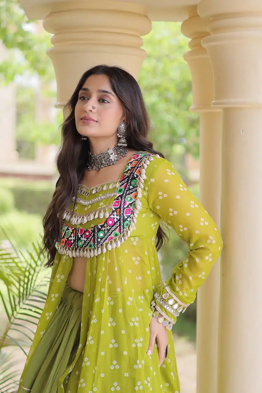 KA 5081 Mahendi| Faux Georgette Lehenga Choli with Embroidery Work & Lace Work. Special Price ₹3099. Delivery 4-6 Working Days. Shop now. | Lehenga, Bollywood Lehenga, Creative Lehenga, Designer Lehenga, Embroidered Lehenga, Party Wear Lehenga