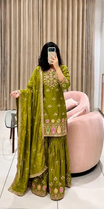 WW 1276 Mehandi Pure Endy Silk Salwar Suit with Embroidery Work & Sequins Work. Exclusive Offer ₹2399. Delivery 4-6 Working Days. Shop now. | Jump Suits, Salwar suit, Casual Suits, Creative suits, Designer Suits, Palazzo Suits, Party Wear Suits, Patiala Suits, Straight Suits