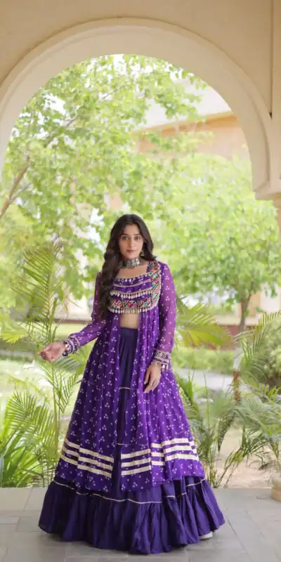 KA 5081 Purple| Faux Georgette Lehenga Choli with Embroidery Work & Lace Work. Special Price ₹3099. Delivery 4-6 Working Days. Shop now. | Lehenga, Bollywood Lehenga, Creative Lehenga, Designer Lehenga, Embroidered Lehenga, Party Wear Lehenga