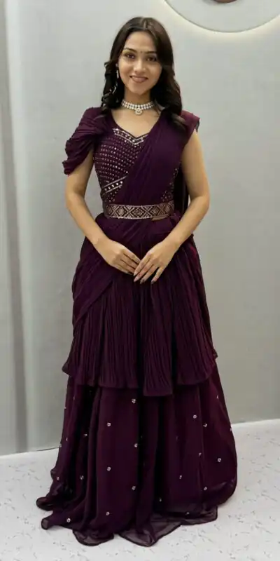 Ram 193 Wine | Faux Georgette Lehenga Choli with Embroidery Work & Lace Work. Special Price ₹2149. Delivery 4-6 Working Days. Shop now. | Lehenga, Bollywood Lehenga, Creative Lehenga, Designer Lehenga, Embroidered Lehenga, Party Wear Lehenga