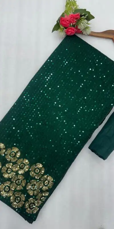 DF 3459 Green in Faux Georgette Zari Work & Embroidery Work Saree. Special Price ₹1899. Delivery 4-6 Working Days. Shop now. | Sarees, Bollywood Sarees, Creative Sarees, Designer Sarees, Embroidered Sarees, Ethnic Saree, Modern Digital sarees, Party Wear Sarees