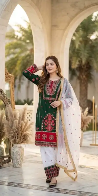 SKF 1731 Green Color Natural Crep Salwar Suit with Embroidery Work. Wedding, Party, Festive, Best Price ₹2149. Delivery 4-6 Working Days. Shop now. | Jump Suits, Salwar suit, Casual Suits, Creative suits, Designer Suits, Palazzo Suits, Party Wear Suits, Patiala Suits, Straight Suits