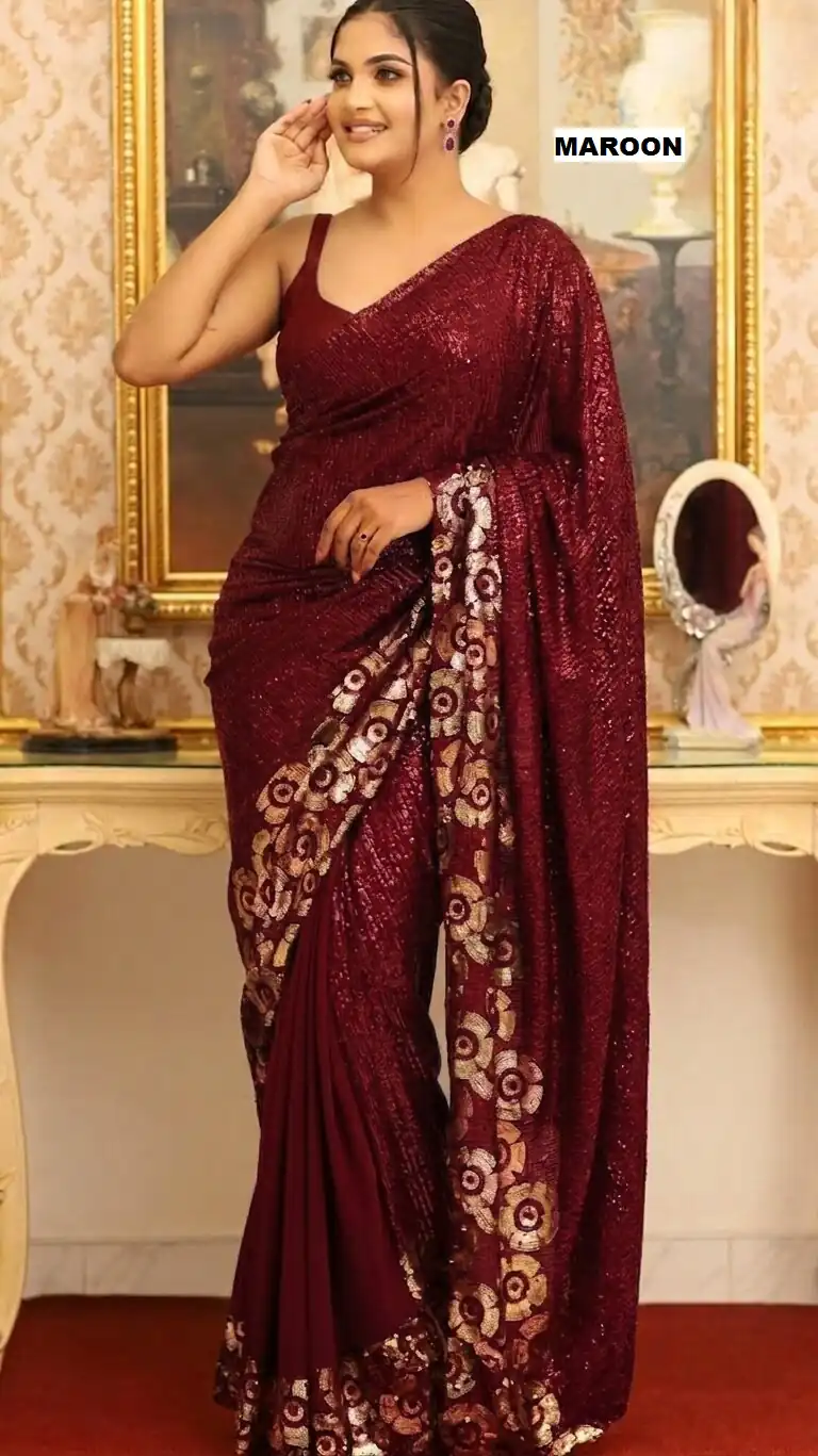 DF 3459 Maroon in Faux Georgette Zari Work & Embroidery Work Saree. Special Price ₹1899. Delivery 4-6 Working Days. Shop now. | Sarees, Bollywood Sarees, Creative Sarees, Designer Sarees, Embroidered Sarees, Ethnic Saree, Modern Digital sarees, Party Wear Sarees
