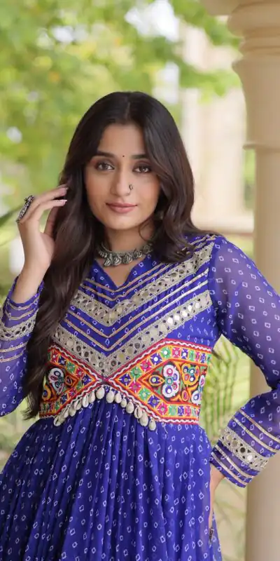 KA 1271 Royal Blue in Colour Faux Georgette Bandhani Print Work Gown. Available at ₹2069 only. Delivery 4-6 Working Days. Shop now. | Gowns, Bollywood Gowns, Creative Gowns, Designer Gowns, Embroidered Gowns, Party Wear Gowns