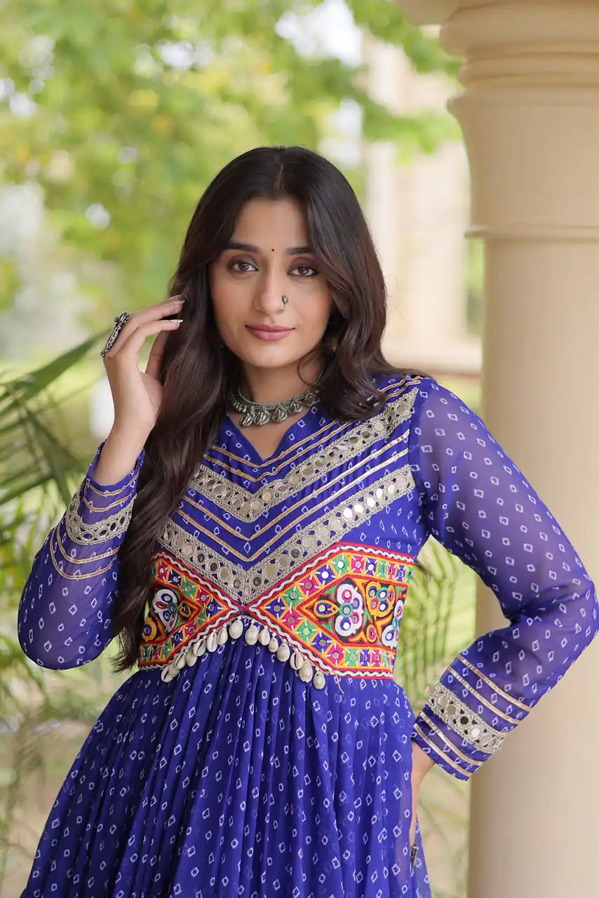 KA 1271 Royal Blue in Colour Faux Georgette Bandhani Print Work Gown. Available at ₹2069 only. Delivery 4-6 Working Days. Shop now. | Gowns, Bollywood Gowns, Creative Gowns, Designer Gowns, Embroidered Gowns, Party Wear Gowns