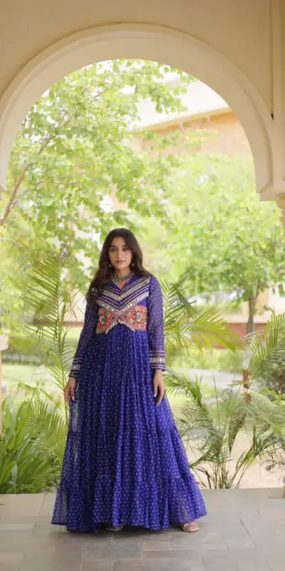 KA 1271 Royal Blue in Colour Faux Georgette Bandhani Print Work Gown. Available at ₹2069 only. Delivery 4-6 Working Days. Shop now. | Gowns, Bollywood Gowns, Creative Gowns, Designer Gowns, Embroidered Gowns, Party Wear Gowns