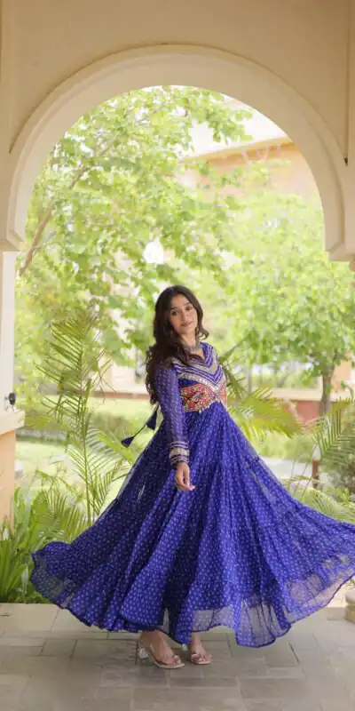 KA 1271 Royal Blue in Colour Faux Georgette Bandhani Print Work Gown. Available at ₹2069 only. Delivery 4-6 Working Days. Shop now. | Gowns, Bollywood Gowns, Creative Gowns, Designer Gowns, Embroidered Gowns, Party Wear Gowns