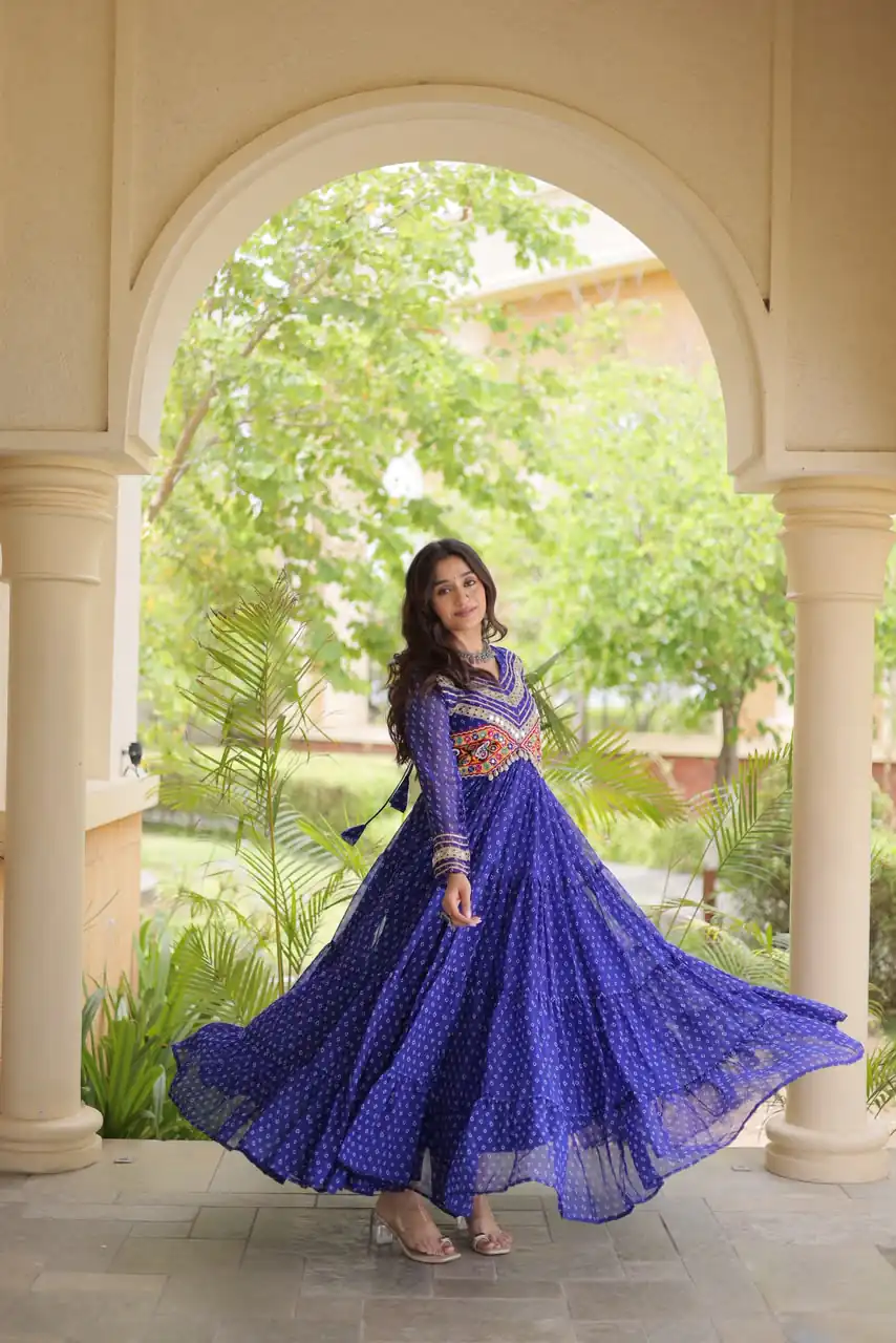 KA 1271 Royal Blue in Colour Faux Georgette Bandhani Print Work Gown. Available at ₹2069 only. Delivery 4-6 Working Days. Shop now. | Gowns, Bollywood Gowns, Creative Gowns, Designer Gowns, Embroidered Gowns, Party Wear Gowns