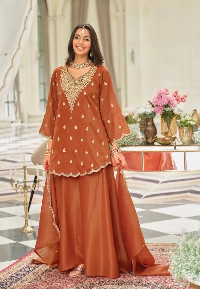 ST 243 Rust Color Natural Crep Salwar Suit with Embroidery Work. Wedding, Party, Festive, Best Price ₹2199. Delivery 4-6 Working Days. Shop now. | Jump Suits, Salwar suit, Casual Suits, Creative suits, Designer Suits, Palazzo Suits, Party Wear Suits, Patiala Suits, Straight Suits