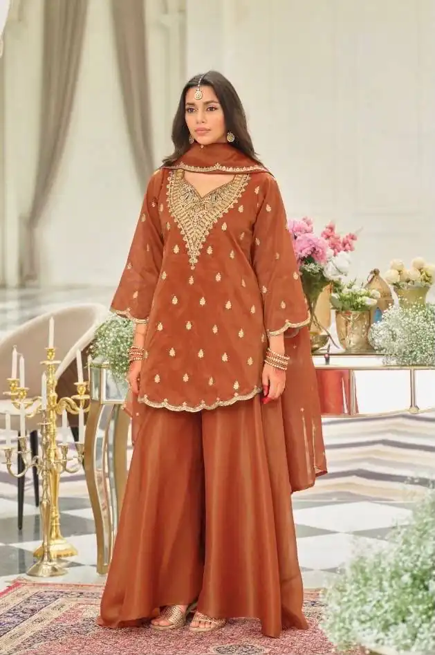 ST 243 Rust Color Natural Crep Salwar Suit with Embroidery Work. Wedding, Party, Festive, Best Price ₹2199. Delivery 4-6 Working Days. Shop now. | Jump Suits, Salwar suit, Casual Suits, Creative suits, Designer Suits, Palazzo Suits, Party Wear Suits, Patiala Suits, Straight Suits