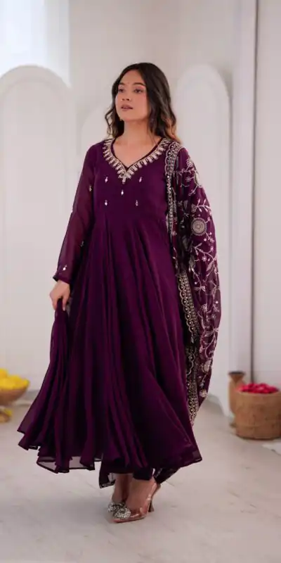 ZF 5025 Wine Faux Georgette Gown Perfect for Wedding, Party, Raksha Bandhan, Temple Visit, Onam – . Get it for ₹2149. Delivery 4-6 Working Days. Shop now | Gowns, Bollywood Gowns, Creative Gowns, Designer Gowns, Embroidered Gowns, Party Wear Gowns