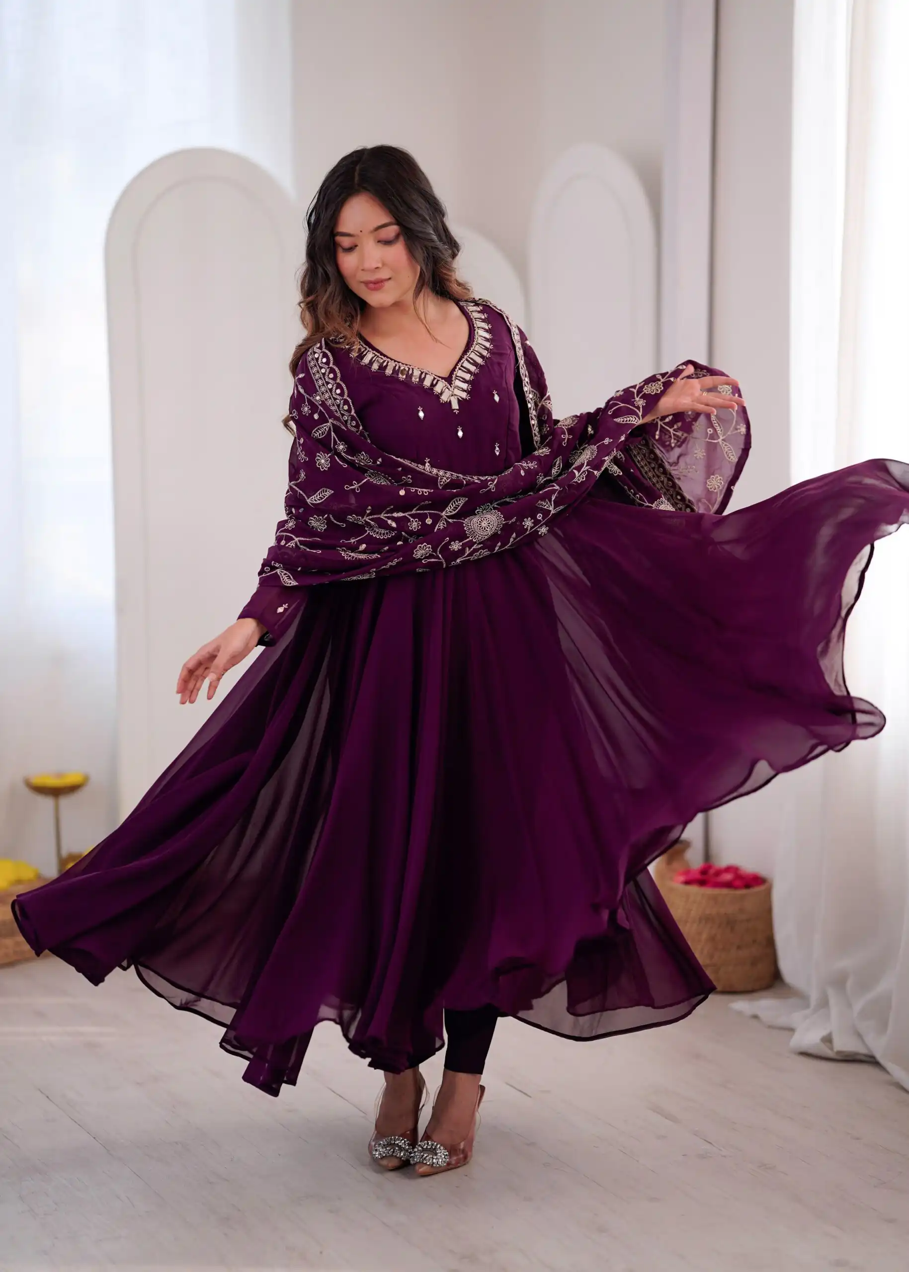 ZF 5025 Wine Faux Georgette Gown Perfect for Wedding, Party, Raksha Bandhan, Temple Visit, Onam – . Get it for ₹2149. Delivery 4-6 Working Days. Shop now | Gowns, Bollywood Gowns, Creative Gowns, Designer Gowns, Embroidered Gowns, Party Wear Gowns