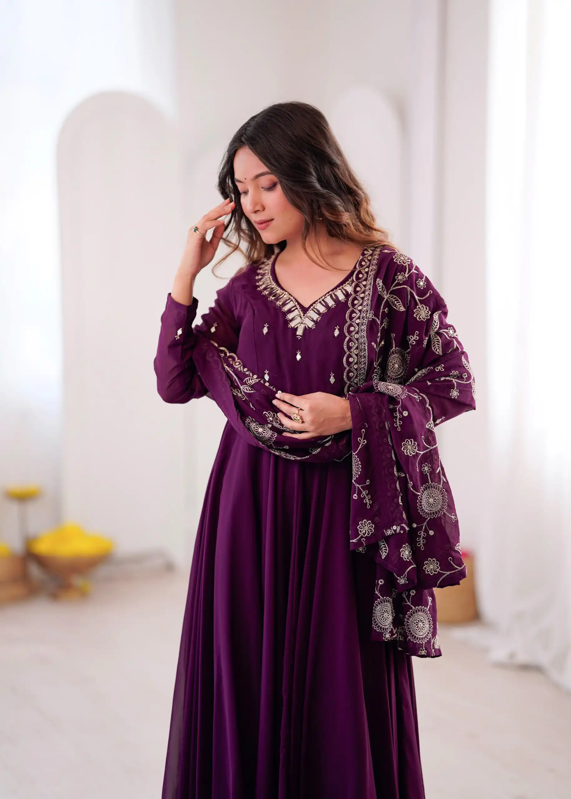 ZF 5025 Wine Faux Georgette Gown Perfect for Wedding, Party, Raksha Bandhan, Temple Visit, Onam – . Get it for ₹2149. Delivery 4-6 Working Days. Shop now | Gowns, Bollywood Gowns, Creative Gowns, Designer Gowns, Embroidered Gowns, Party Wear Gowns