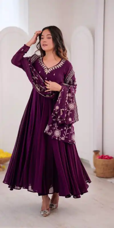 ZF 5025 Wine Faux Georgette Gown Perfect for Wedding, Party, Raksha Bandhan, Temple Visit, Onam – . Get it for ₹2149. Delivery 4-6 Working Days. Shop now | Gowns, Bollywood Gowns, Creative Gowns, Designer Gowns, Embroidered Gowns, Party Wear Gowns
