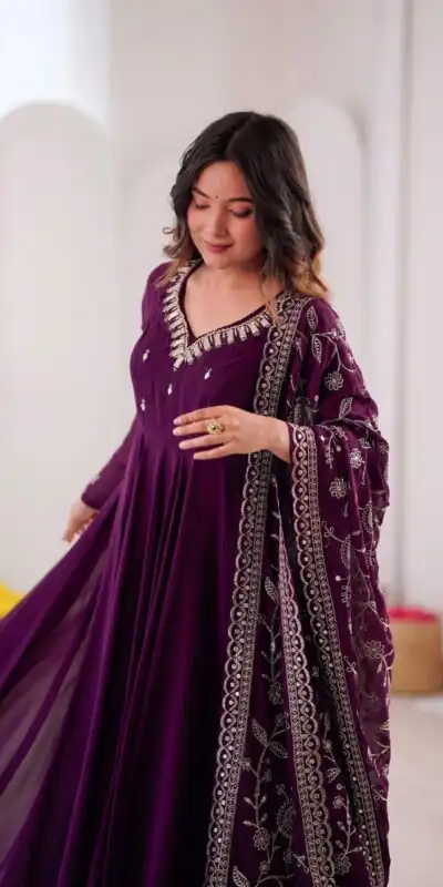 ZF 5025 Wine Faux Georgette Gown Perfect for Wedding, Party, Raksha Bandhan, Temple Visit, Onam – . Get it for ₹2149. Delivery 4-6 Working Days. Shop now | Gowns, Bollywood Gowns, Creative Gowns, Designer Gowns, Embroidered Gowns, Party Wear Gowns