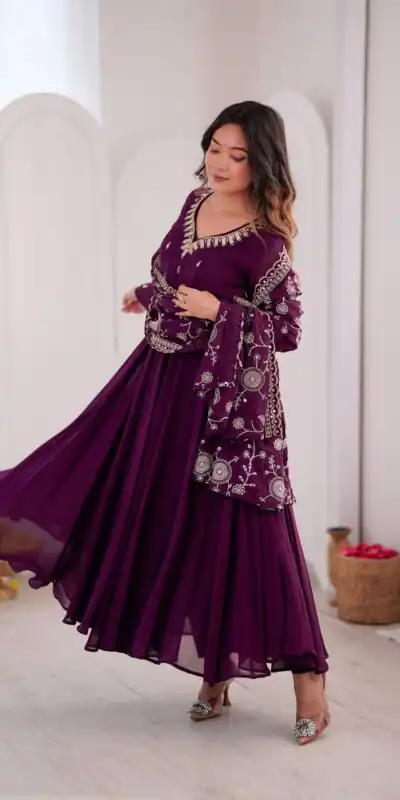 ZF 5025 Wine Faux Georgette Gown Perfect for Wedding, Party, Raksha Bandhan, Temple Visit, Onam – . Get it for ₹2149. Delivery 4-6 Working Days. Shop now | Gowns, Bollywood Gowns, Creative Gowns, Designer Gowns, Embroidered Gowns, Party Wear Gowns