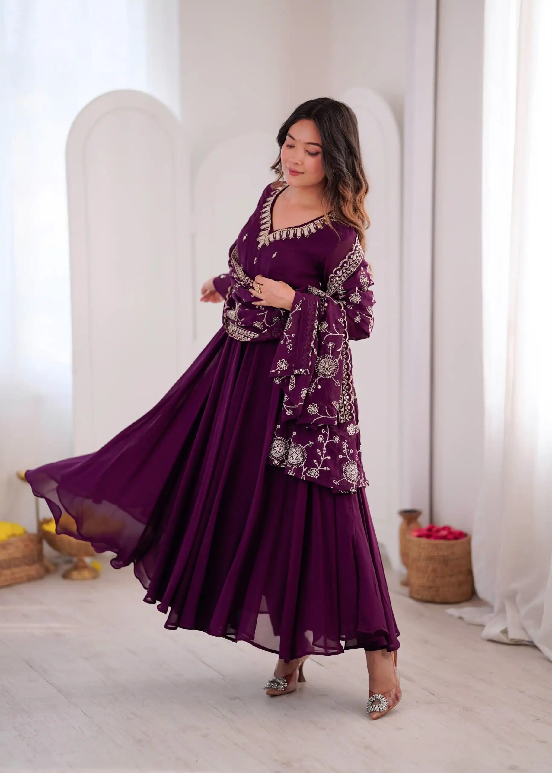ZF 5025 Wine Faux Georgette Gown Perfect for Wedding, Party, Raksha Bandhan, Temple Visit, Onam – . Get it for ₹2149. Delivery 4-6 Working Days. Shop now | Gowns, Bollywood Gowns, Creative Gowns, Designer Gowns, Embroidered Gowns, Party Wear Gowns