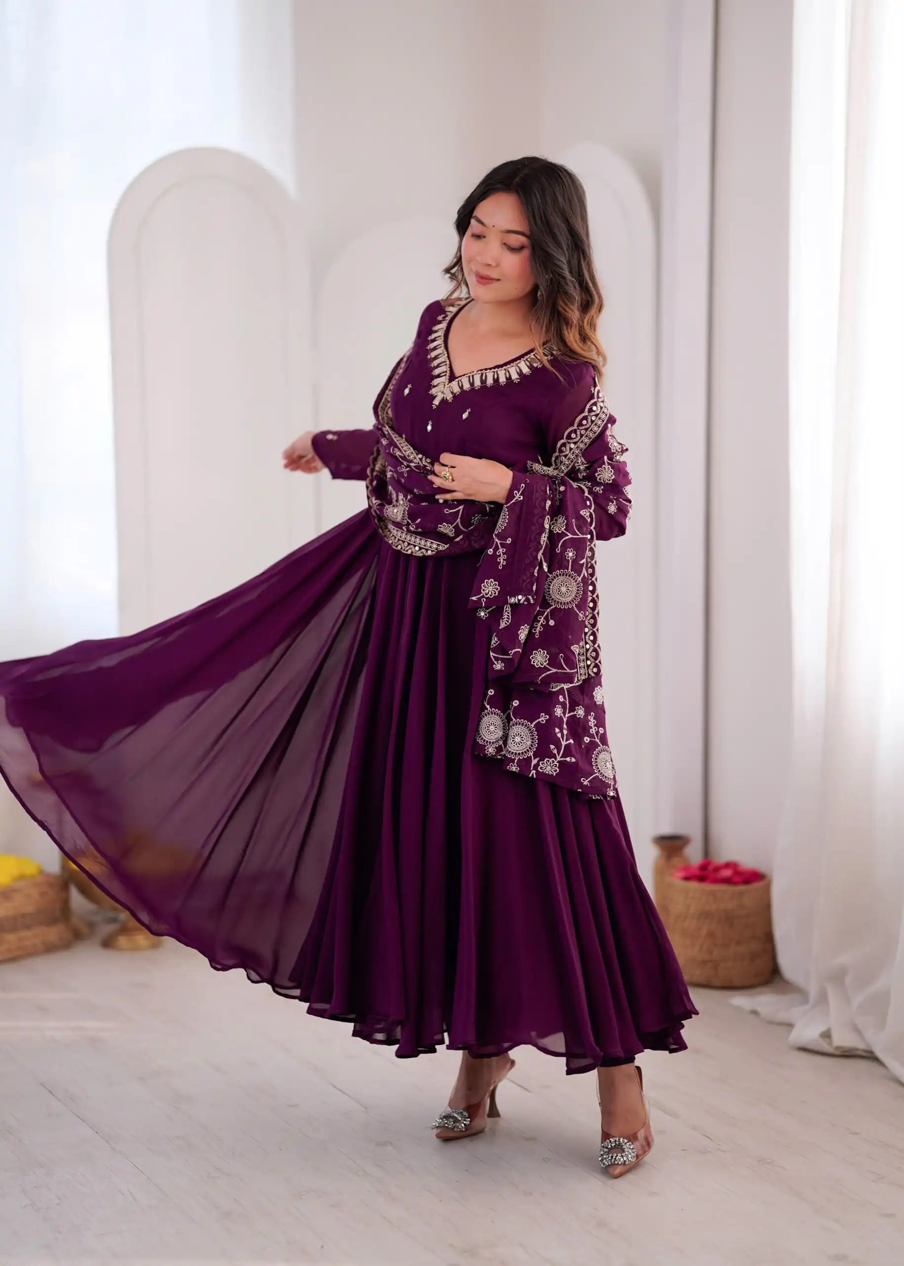 ZF 5025 Wine Faux Georgette Gown Perfect for Wedding, Party, Raksha Bandhan, Temple Visit, Onam – . Get it for ₹2149. Delivery 4-6 Working Days. Shop now | Gowns, Bollywood Gowns, Creative Gowns, Designer Gowns, Embroidered Gowns, Party Wear Gowns