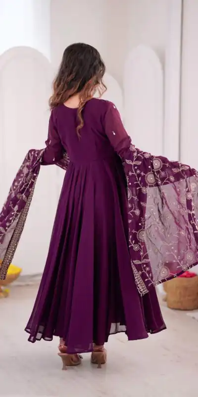 ZF 5025 Wine Faux Georgette Gown Perfect for Wedding, Party, Raksha Bandhan, Temple Visit, Onam – . Get it for ₹2149. Delivery 4-6 Working Days. Shop now | Gowns, Bollywood Gowns, Creative Gowns, Designer Gowns, Embroidered Gowns, Party Wear Gowns