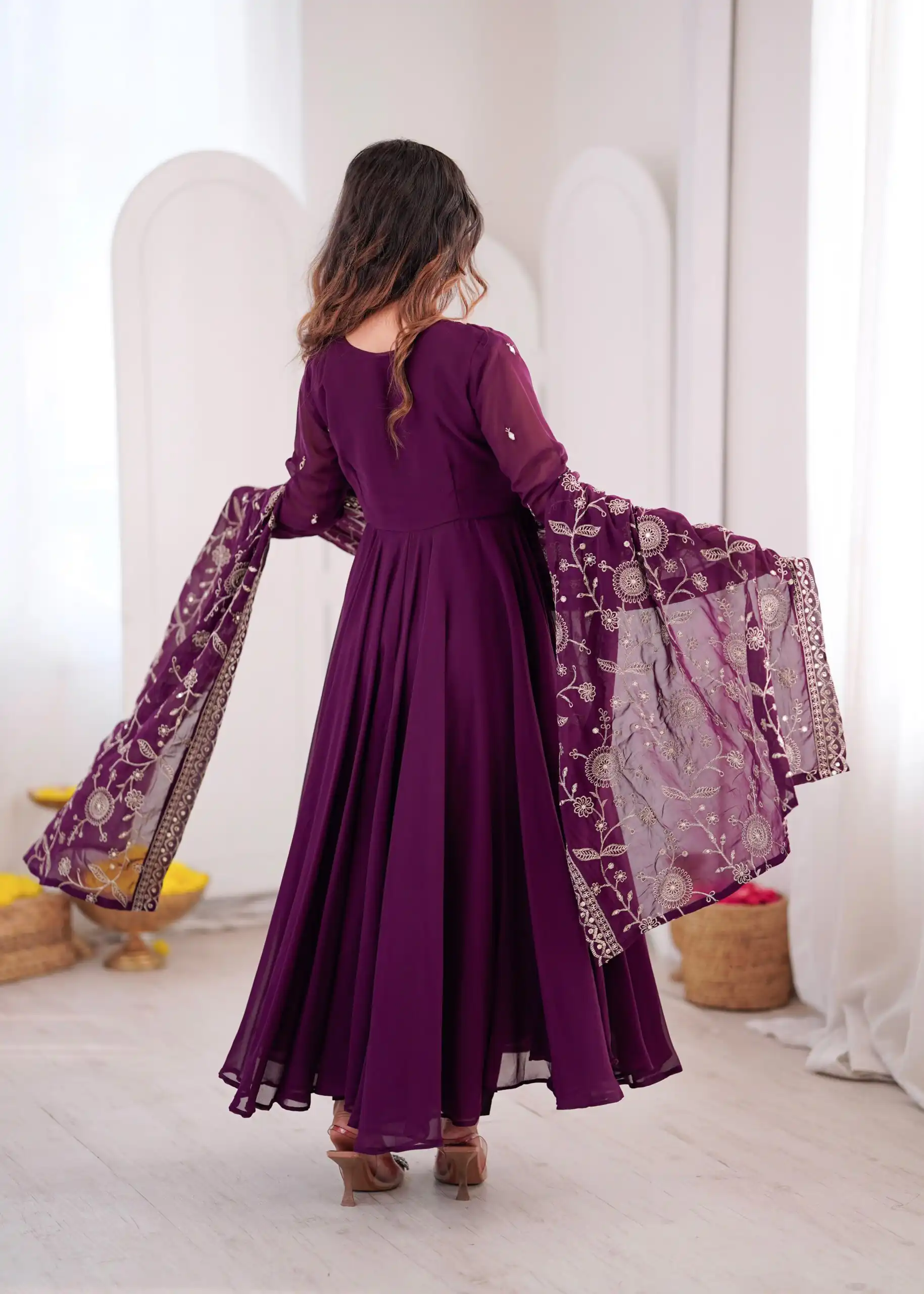 ZF 5025 Wine Faux Georgette Gown Perfect for Wedding, Party, Raksha Bandhan, Temple Visit, Onam – . Get it for ₹2149. Delivery 4-6 Working Days. Shop now | Gowns, Bollywood Gowns, Creative Gowns, Designer Gowns, Embroidered Gowns, Party Wear Gowns