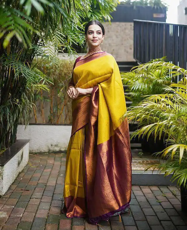 KP 4039 Yellow Soft Lichi Silk Cloth Saree Perfect for Wedding, Party, Family Gatherings, Sangeet, Festive Deal ₹1599. Delivery 4-6 Working Days | Sarees, Bollywood Sarees, Creative Sarees, Designer Sarees, Embroidered Sarees, Ethnic Saree, Modern Digital sarees, Party Wear Sarees