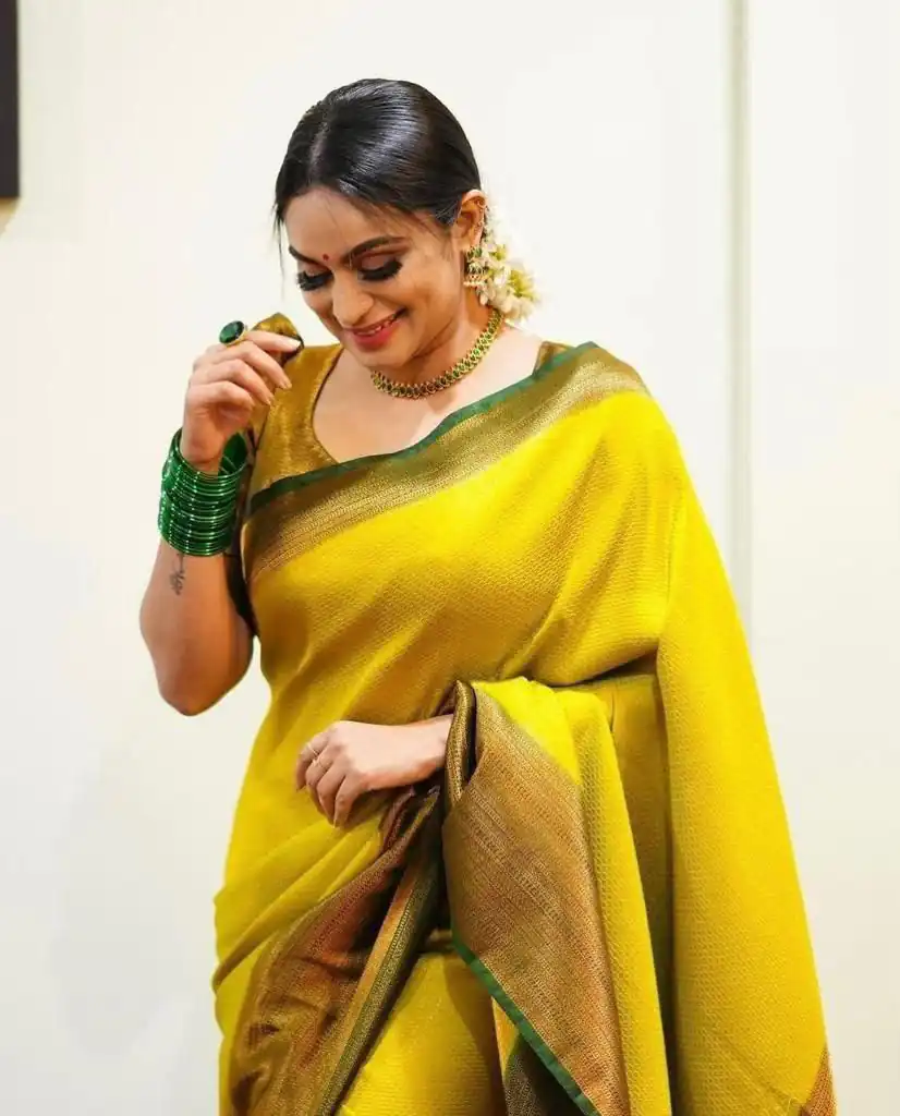 KP 4039 Yellow Soft Lichi Silk Cloth Saree Perfect for Wedding, Party, Family Gatherings, Sangeet, Festive Deal ₹1599. Delivery 4-6 Working Days | Sarees, Bollywood Sarees, Creative Sarees, Designer Sarees, Embroidered Sarees, Ethnic Saree, Modern Digital sarees, Party Wear Sarees