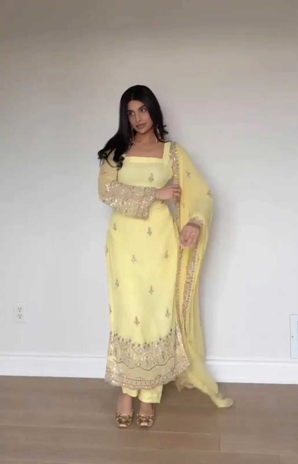 ST 1146 Lemon Yellow in Faux Georgette Embroidery Work Salwar Suit . Available at ₹2099 only. Delivery 4-6 Working Days. Shop now. | Jump Suits, Salwar suit, Casual Suits, Creative suits, Designer Suits, Palazzo Suits, Party Wear Suits, Patiala Suits, Straight Suits