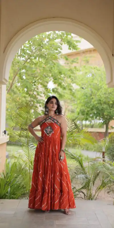 KA 1270 Orange in Colour Faux Georgette Bandhani Print Work Gown. Available at ₹2019 only. Delivery 4-6 Working Days. Shop now. | Gowns, Bollywood Gowns, Creative Gowns, Designer Gowns, Embroidered Gowns, Party Wear Gowns