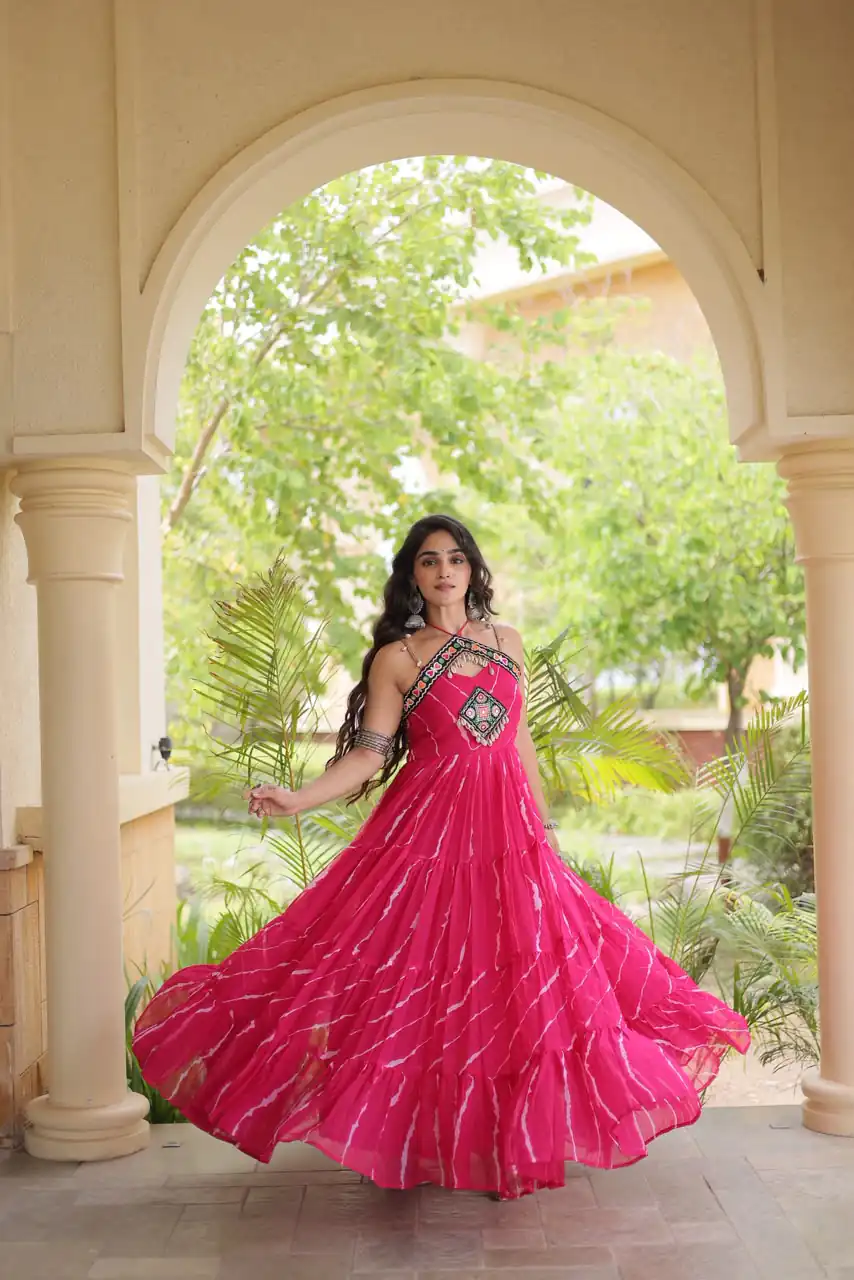 KA 1270 Pink in Colour Faux Georgette Bandhani Print Work Gown. Available at ₹2019 only. Delivery 4-6 Working Days. Shop now. | Gowns, Bollywood Gowns, Creative Gowns, Designer Gowns, Embroidered Gowns, Party Wear Gowns