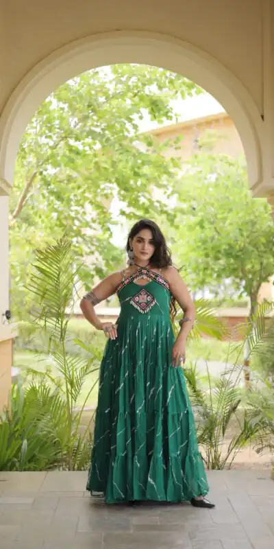 KA 1270 Teal in Colour Faux Georgette Bandhani Print Work Gown. Available at ₹2019 only. Delivery 4-6 Working Days. Shop now. | Gowns, Bollywood Gowns, Creative Gowns, Designer Gowns, Embroidered Gowns, Party Wear Gowns